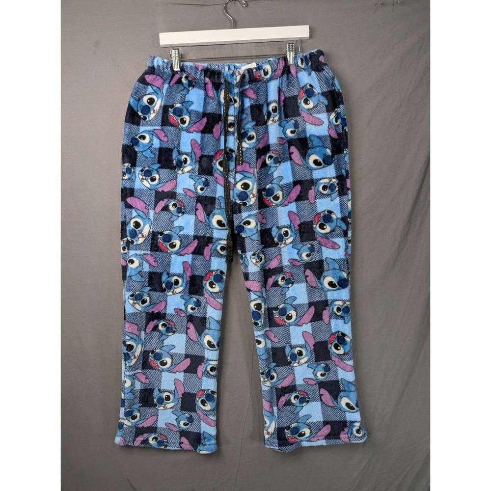 Disney Stitch Blue Plaid Fleece Pajama Pants 2X Lilo & Stitch Sleepwear 7498